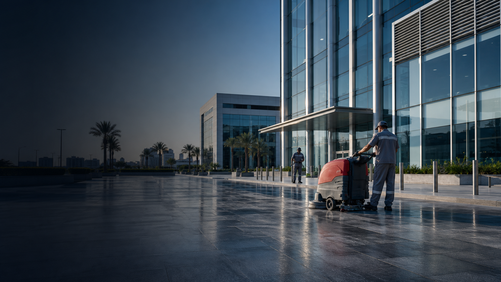 Professional cleaning team supporting a modern facility